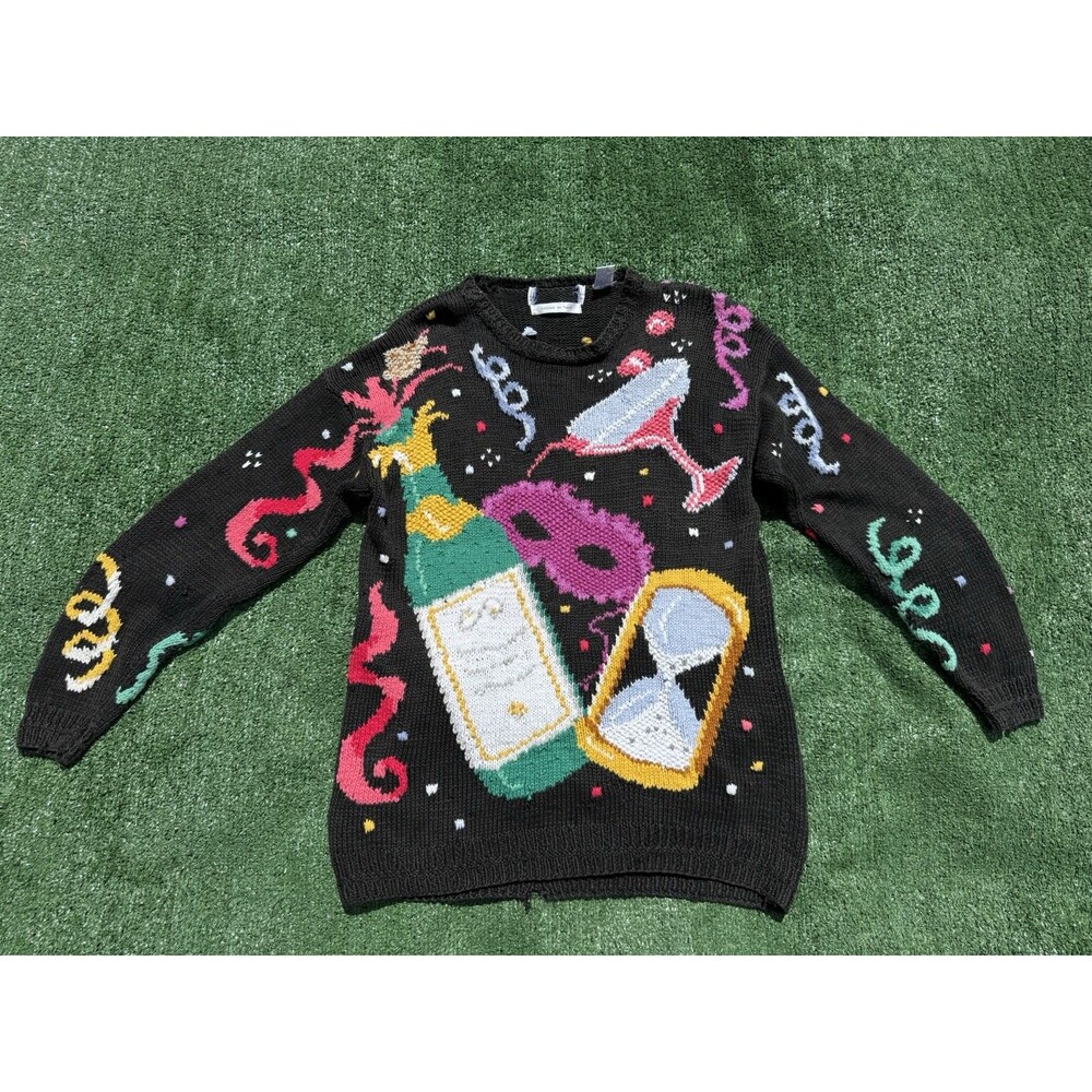 Vintage 90s BellePointe New Years Eve Sweater Womens Size Small Hand Knit Party
